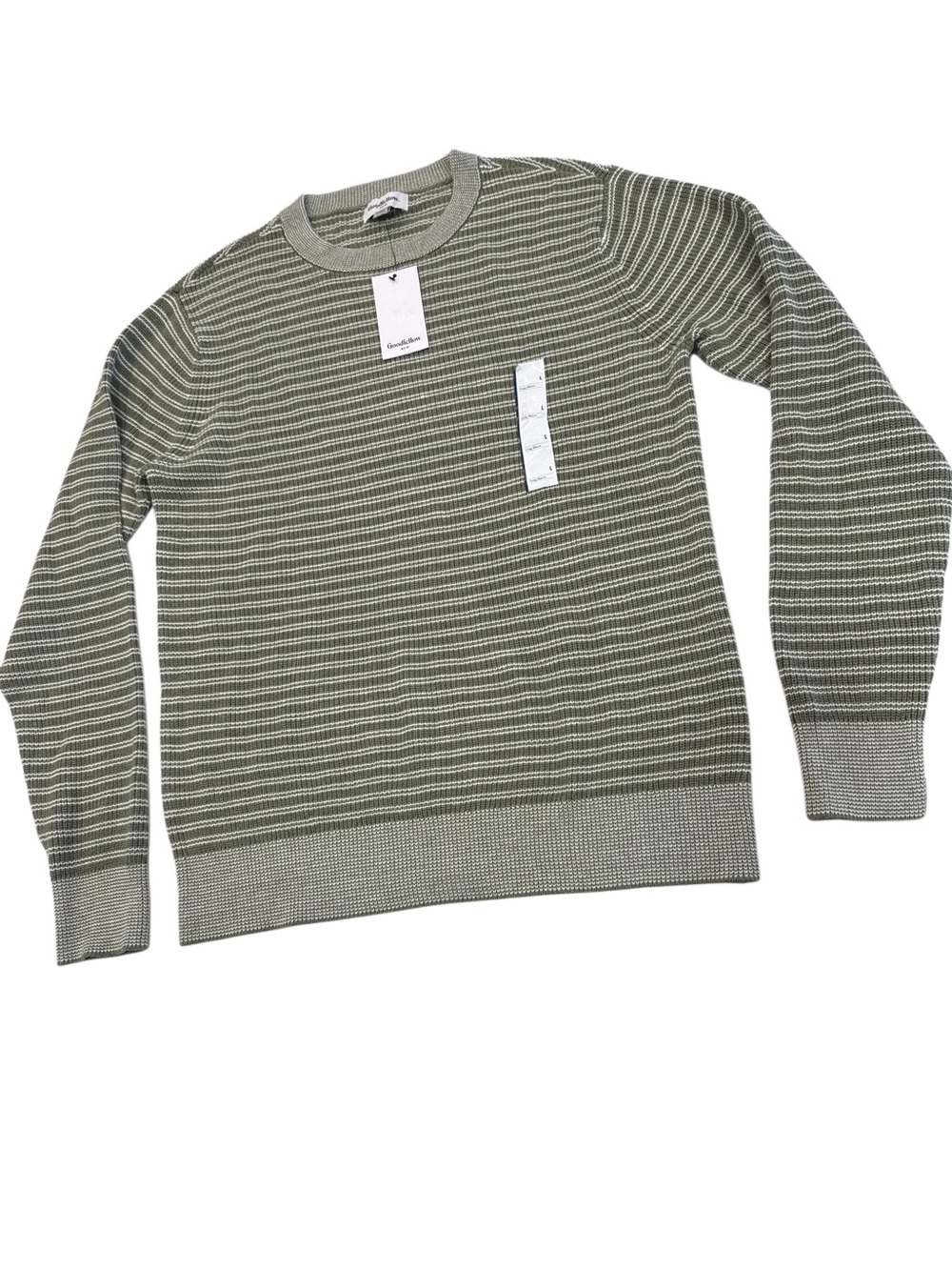 NWT! Men's Goodfellow CO Olive textured Striped Crewneck Sweater - Men, Large